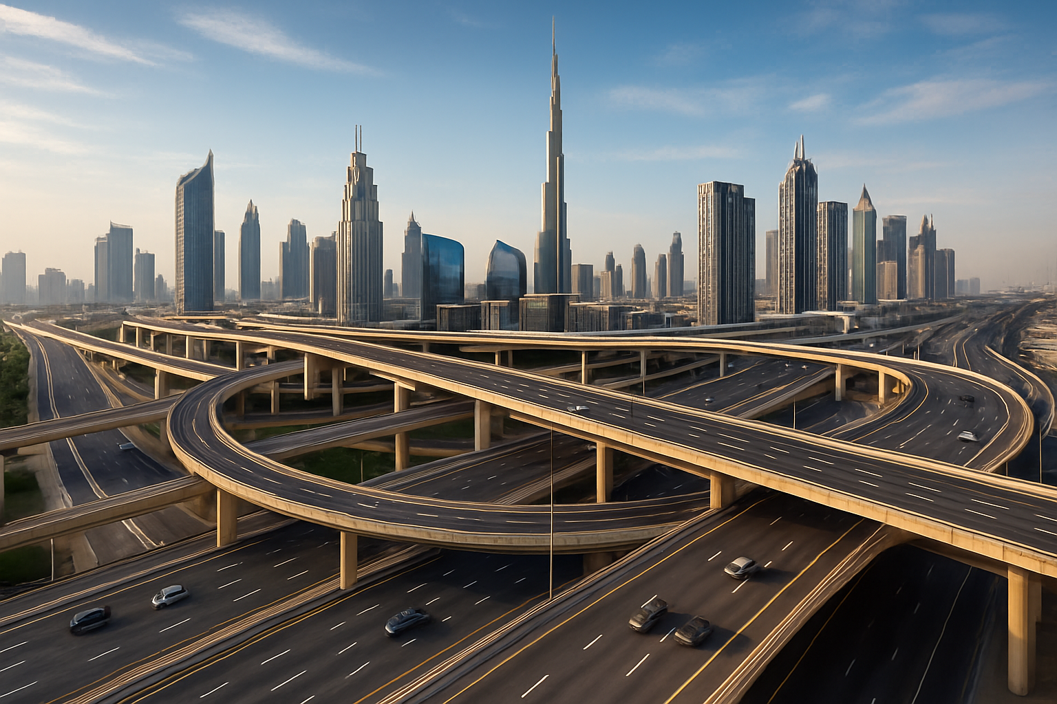 Modern road infrastructure facilitating smooth traffic flow in Dubai