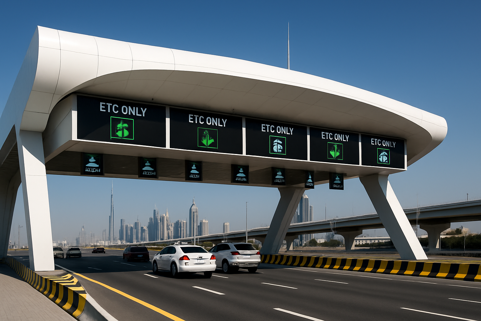 State-of-the-art toll gate on a Dubai highway